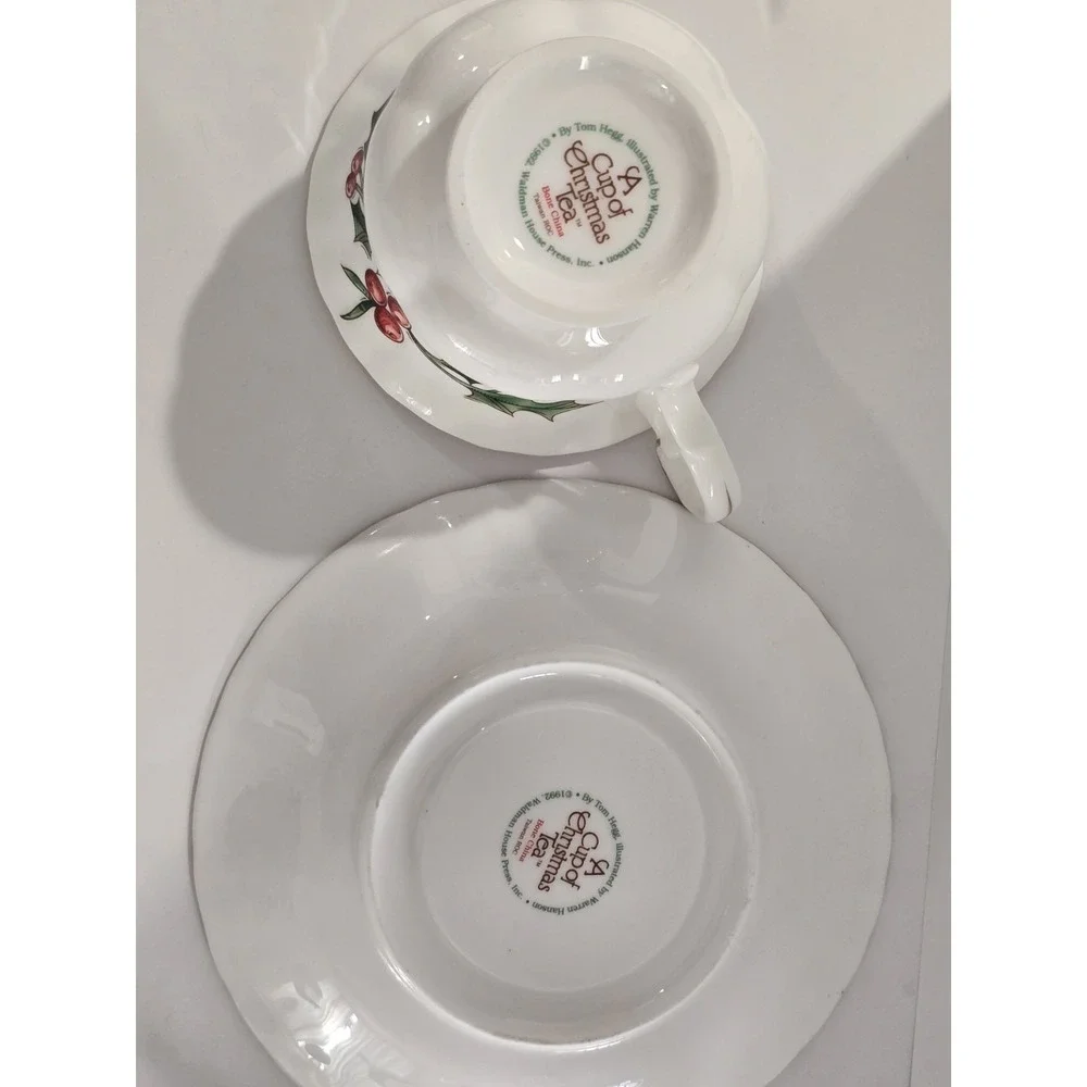 Hanson Christmas Porcelain Tea Cup & Saucer Set 1992 Painted Decorated Waldman